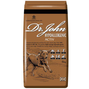 Dr. John Hypoallergenic Activ 12,5 kg - hypoalergénne krmivo pre aktívne psy bez pšenice, s vysokým obsahom mäsa